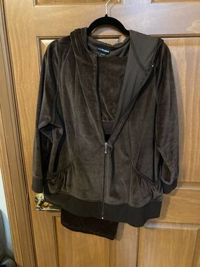 Lane Bryant Dark Brown Velour Zip Front Hoodie Jacket